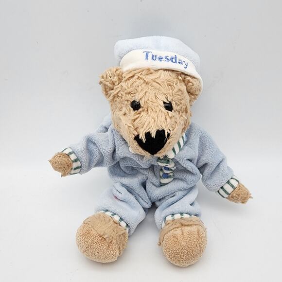 FAO Schwartz Tuesday Teddy Bear Plush 10" Blue Outfit Stuffed Animal 2010 - Picture 1 of 6